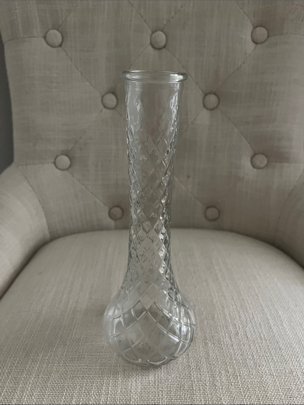 Vintage Hoosier Clear Glass Bud Vase 4098-4092 Quilted Diamond Pattern 9"